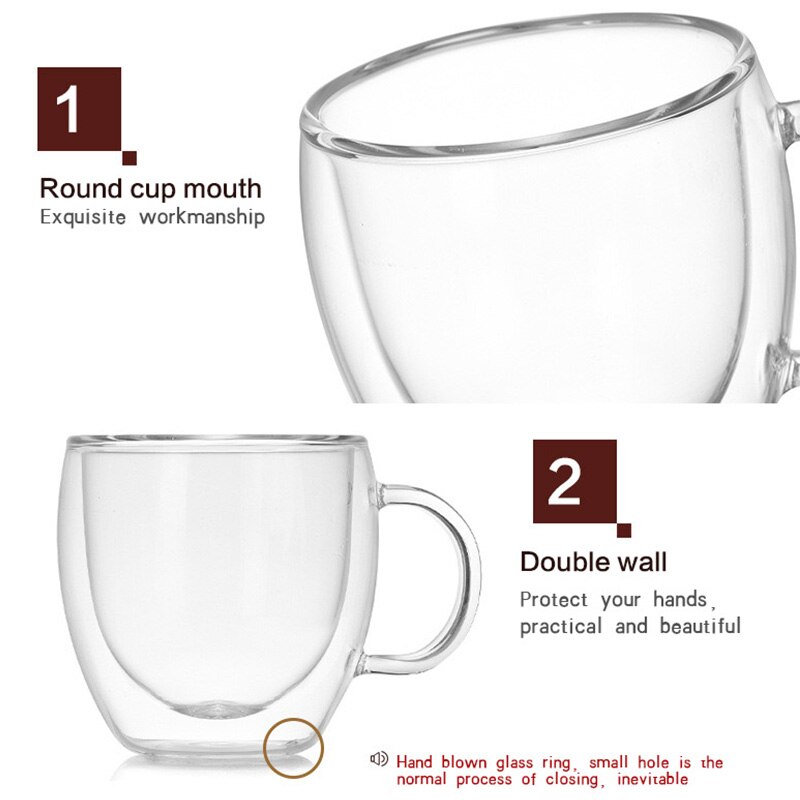 Double-layer glass cup Heat-resistant coffee cup with handle High borosilicate transparent water cup