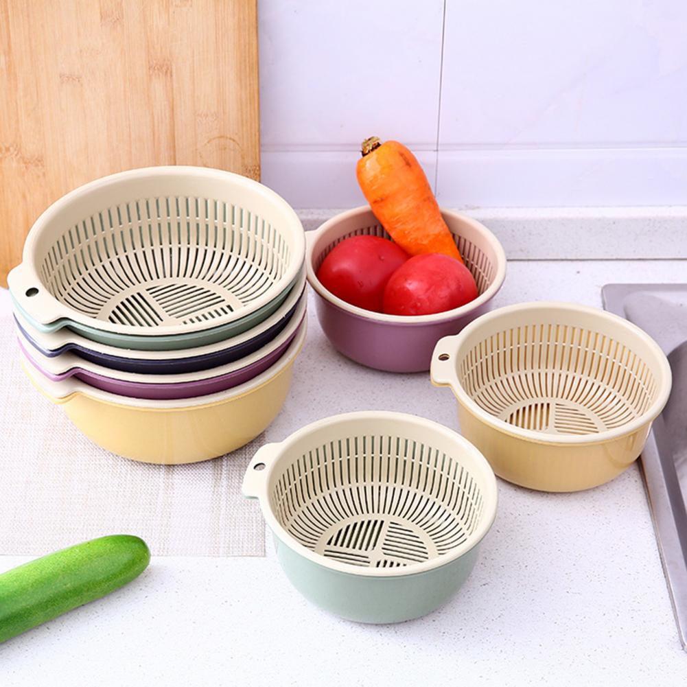 2Pcs/Set Excellent Colander Basket Multi-purpose Hanging Hole 3 Colors Multifunctional Fruit Vegetable Drain Colander Bowl