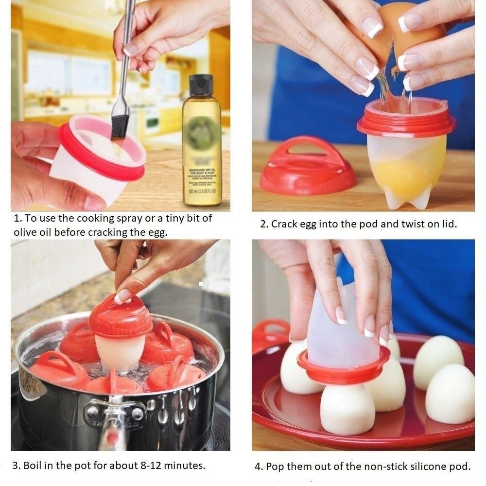 6pcs Hard Boiled Egg Cooker Without Shell Egg Maker BPA Free Non-Stick Fast Poaching For Family Breakfast Kitchen Accessories