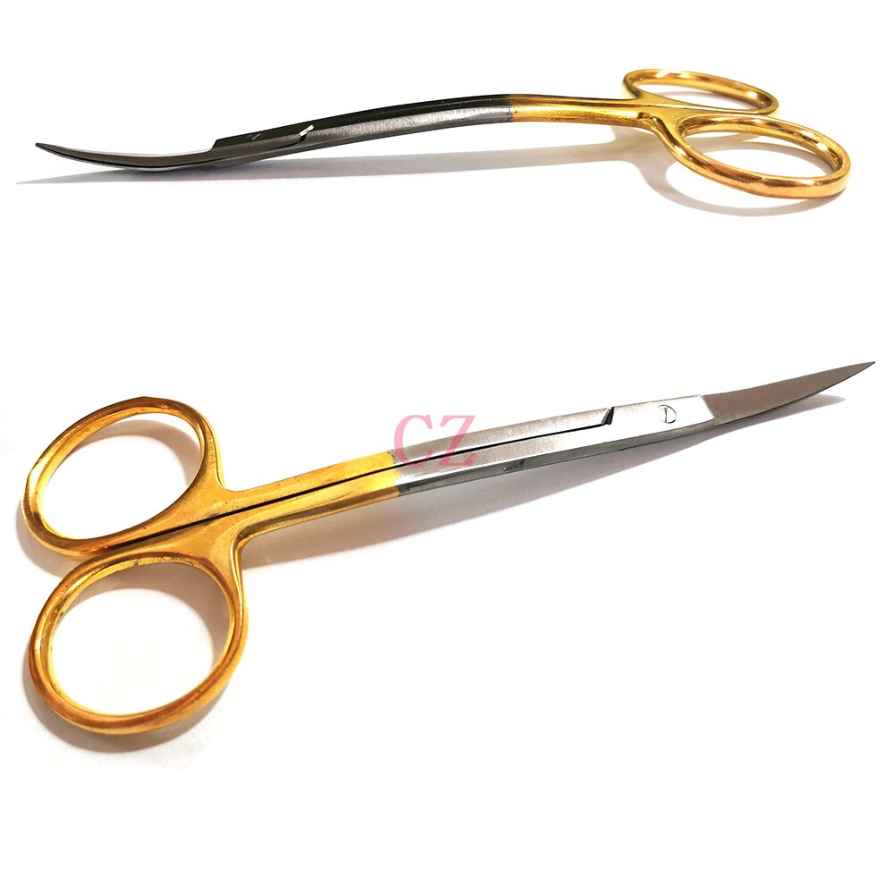Gold handle stainless steel 11cm bending scissors suture removal scissors cosmetic eye scissors