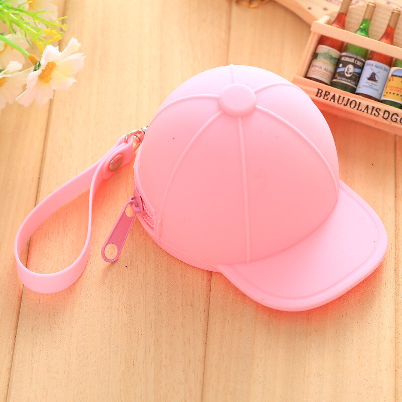 Bonito carteira kawaii chapéu doces cor silicone moeda bolsa chave carteira fone de ouvido organizador caixa de armazenamento bolso: Rosa