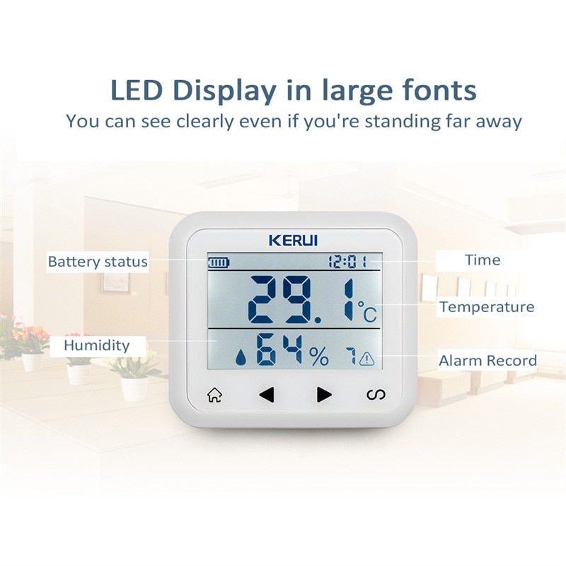 KERUI TD32 LED Display Adjustable Temperature And Humidity Alarm Sensor Detector Alarm Protect the personal and property