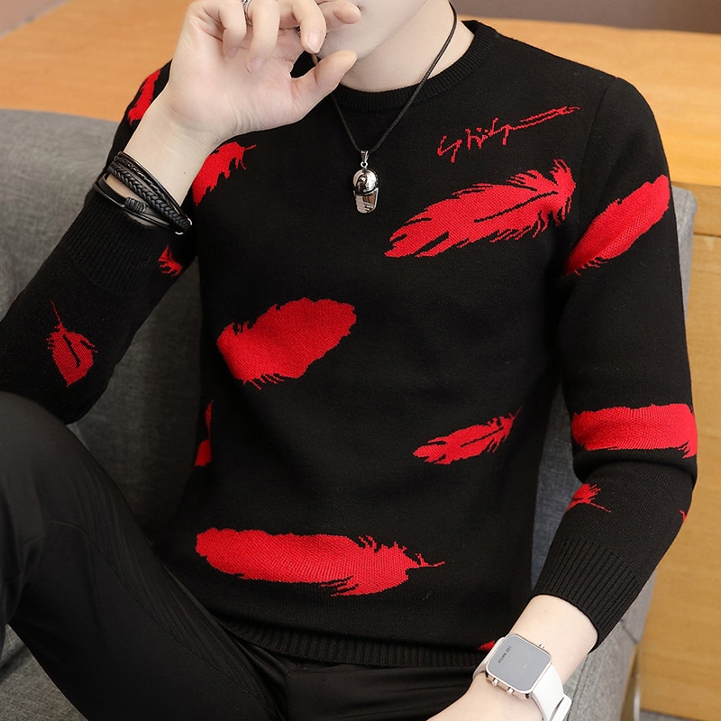 Mooie bedrukte trui heren warme pullover heren lange mouw slim fit heren gebreide truien  my618