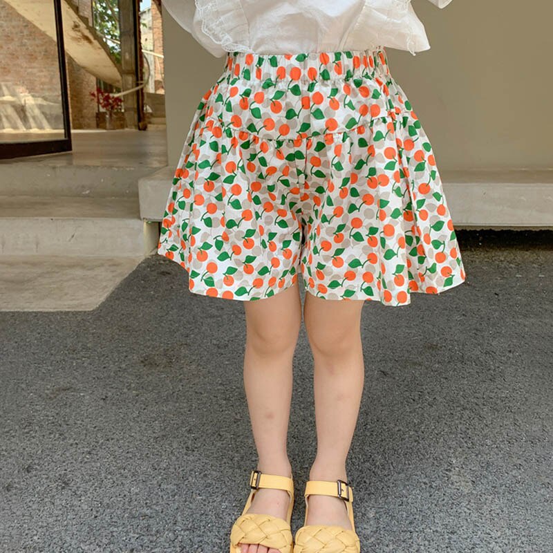 Shorts d'été pour filles de 2 à 6 ans, ample, imprimé de points, taille élastique, pantalons fins pour filles: Orange / 2T