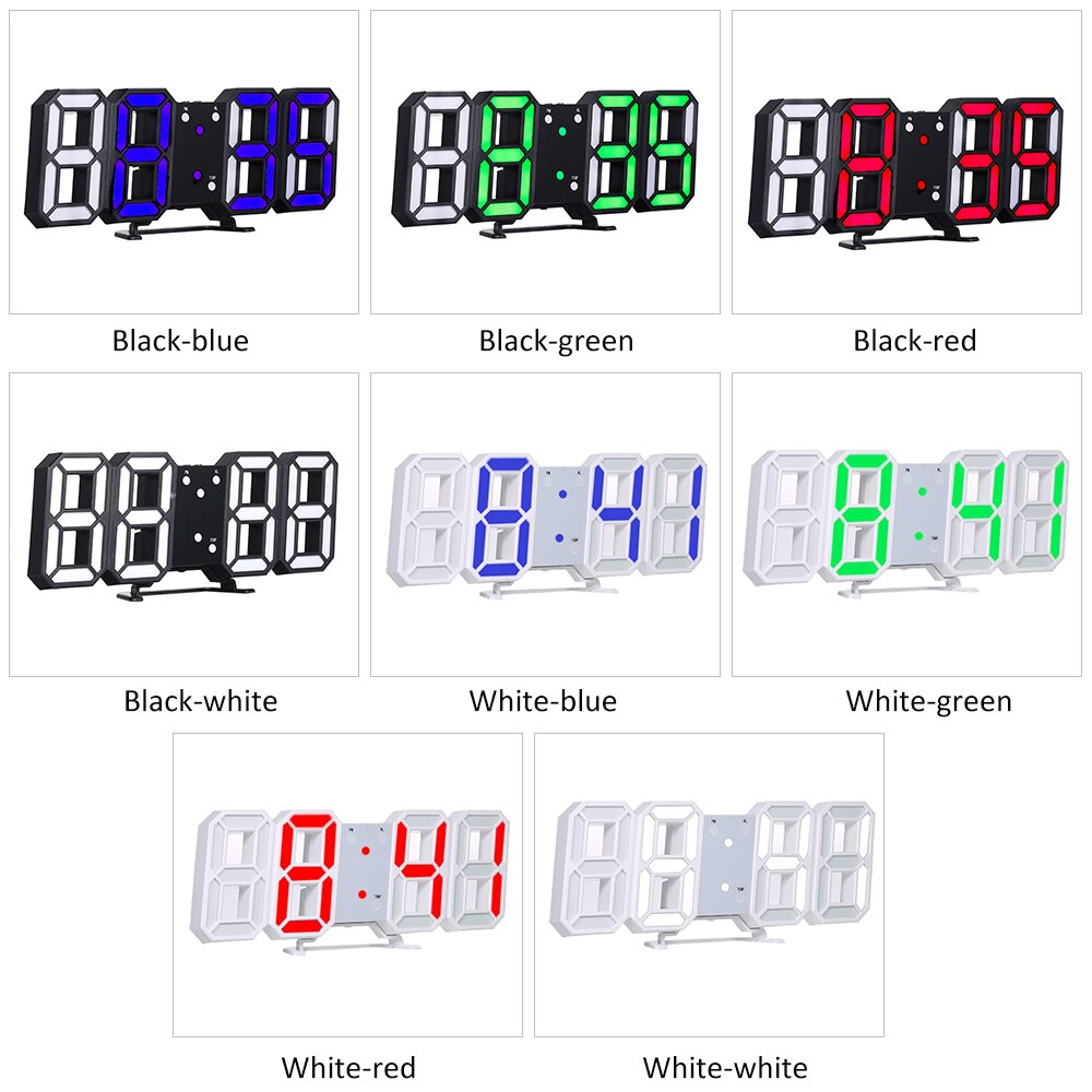 3D LED Digital Clock Glowing Night Mode Brightness Adjustable Electronic Table Clock 24/12 Hour Display Alarm Clock Wall Hanging