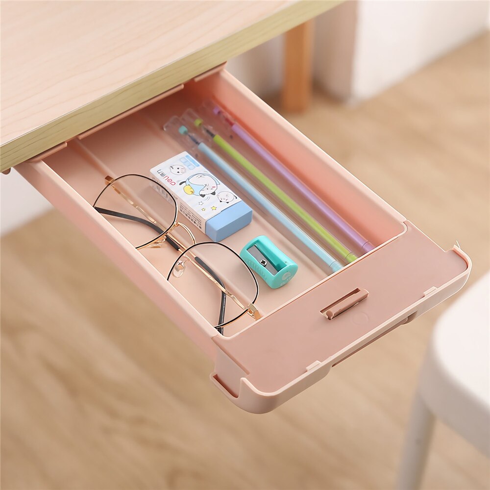 Pasta Onder Bureau Lade Verborgen Opbergdoos Make Organisator School Briefpapier Case Potlood Lade Pen Houder Voor Office: Pink