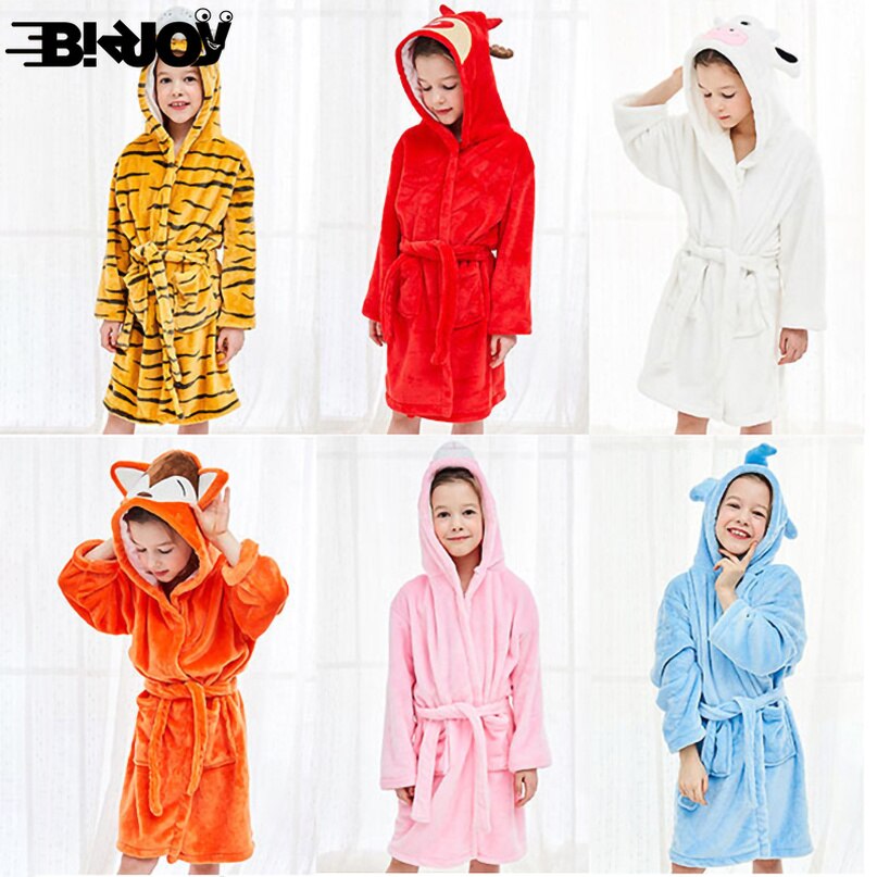 Herfst Winter Flanel Badjassen Leisure Mooie Baby Meisje/Jongen Hooded Kinderen Handdoek 6 Soorten Cartoon Dieren Badjassen pyjama