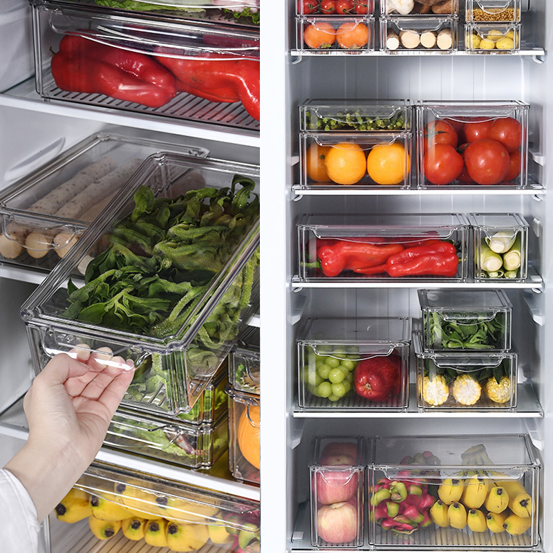 Organizador de frigorífico empilhável, caixas com tampas, recipientes transparentes para armazenamento de fruta, congelador, despensa, cozinha organizador frigorifico organizadores de gelaladeira