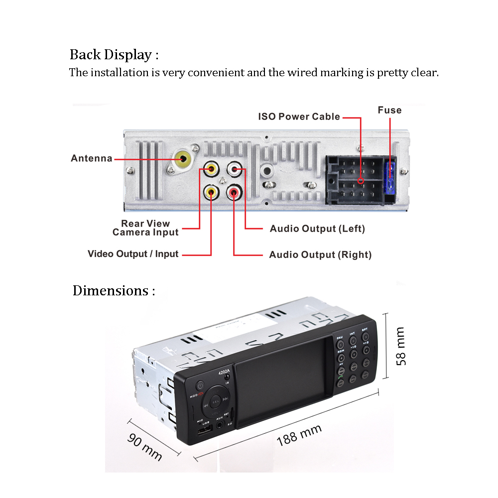 Radio Estéreo Podofo 1 Din para coche de 4 pulgadas, Radio para coche 4202A, Autoradio con Bluetooth, USB, SD, Aux, FM, receptor manos libres, reproductor de vídeo MP5 HD en tablero