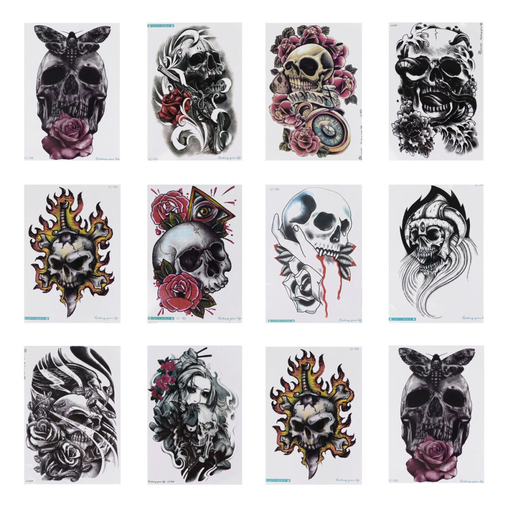 10Pcs Body Arm Art Tijdelijke Stickers Skelet Decals Voor Fancy Make-Up