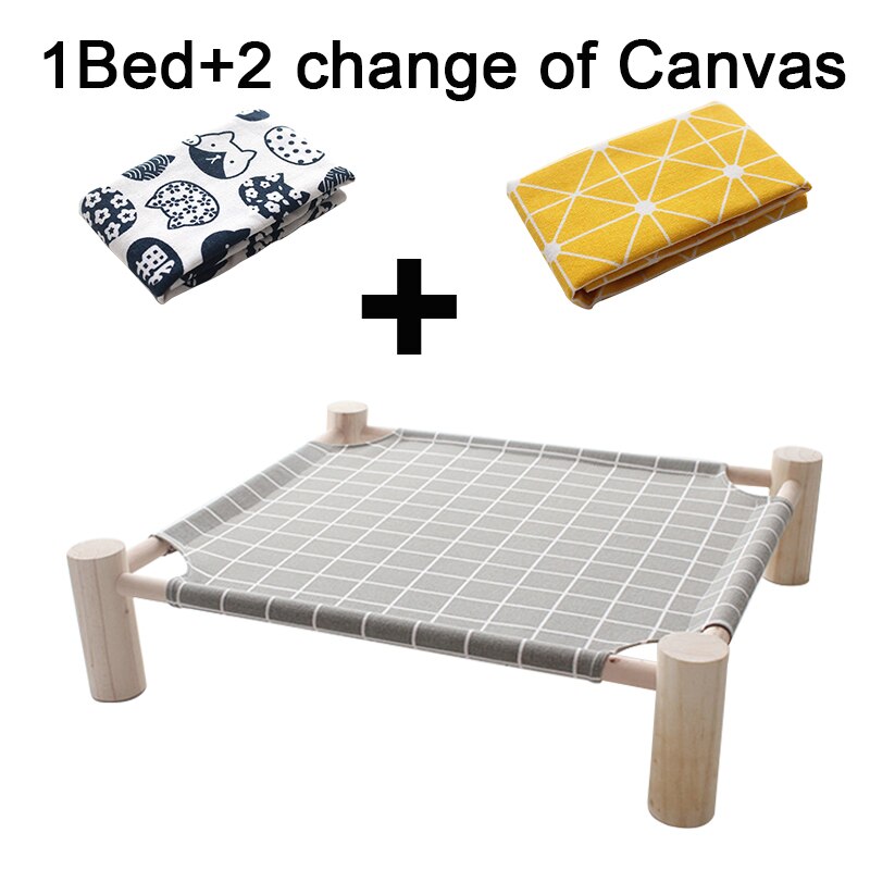 Hamaca desmontable de madera para cama de gato, cama gato radiador, camas perros pequeños, tumbona, esterillas, suministros para gatos, para dormir de verano: C 1Bed and 2Canvas