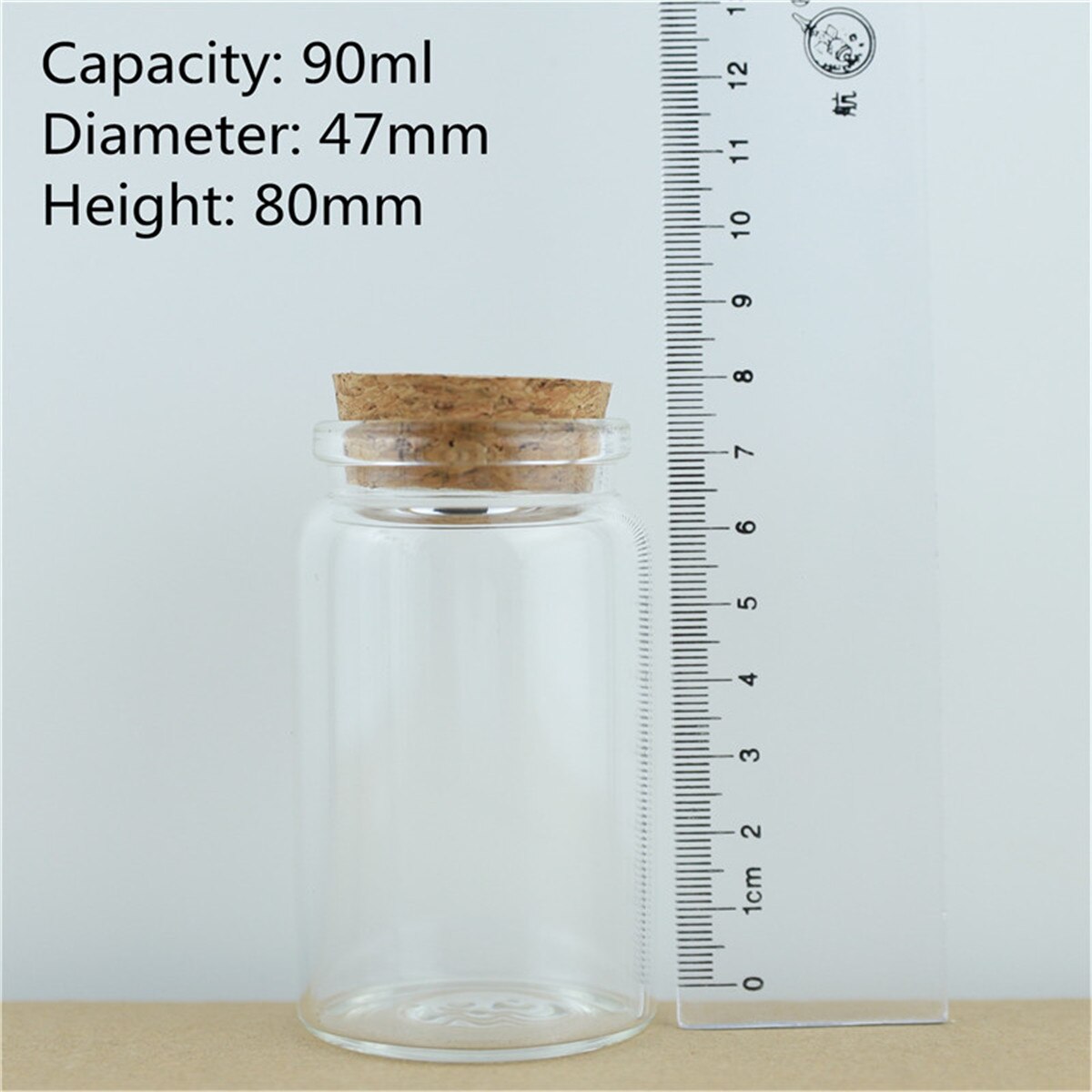 24PCS/lot 47mm Diameter Cork Glass Bottles Spice Jars Candy Storage Jars Vials Stopper Transparent Glass Bottle DIY Container: 90ml