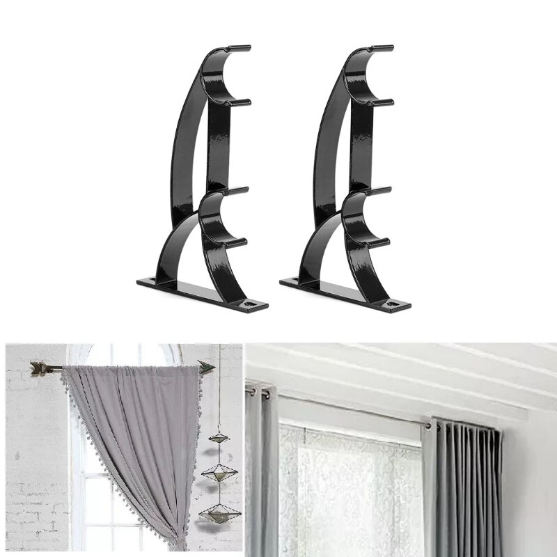 2 PCS Double Curtain Rod Brackets For Rods Aluminum Alloy Roman Curtain Track Bracket Holder for Office Home Curtain Rod
