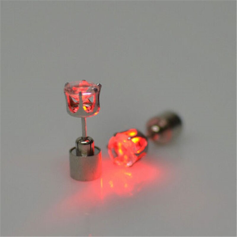 Colorful Hipster Led Earrings With Flashing Luminous Studs Gemstone Women Men Led Grow Light Up Bright Dance Earring: Red