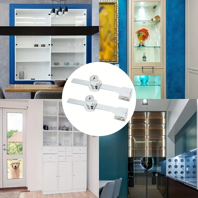 Glazen schuifdeurslot met sleutel, vitrine met verchroomde afwerking, veiligheidsschuifkast, bewijs veiligheidskast glazen deuren slot