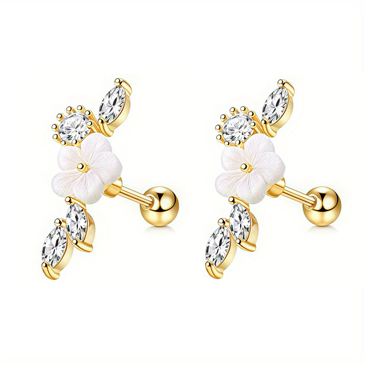 Boucles d'oreilles à vis arrière en acier inoxydable pour femmes, 2 pièces, 16G, bijoux de perçage d'oreille hélice de conque de Cartilage de Zerconie cubique: WHITE / Imitation plaquée rhodium