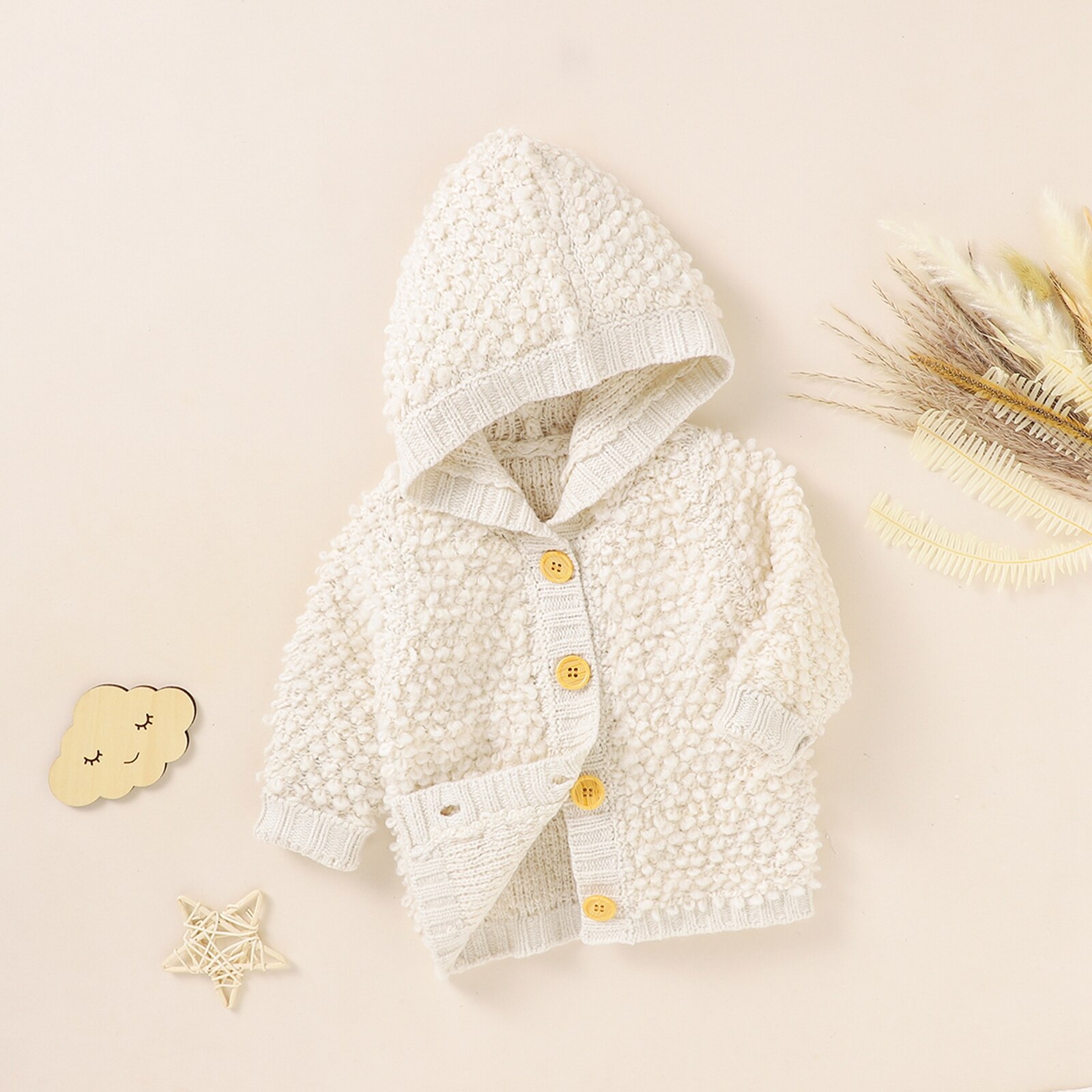 Peuters Herfst Jas Effen Kleur Capuchon Lange Mouw Knop-Open Vest Voor Baby Meisjes Jongens 0-18 maanden