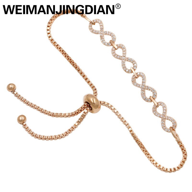 WEIMANJINGDIAN Brand Exquisite CZ Infinity Charm Slide Adjustable Zirconia Bracelets for Women or Wedding