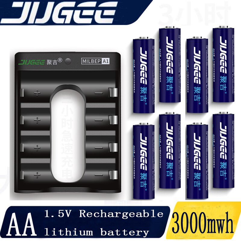 Jugee Aa 1.5V 3000mWh Lithium Li-Ion Oplaadbare Batterij + 4 Kanaals Lithium Polymeer Batterij Accu Oplader