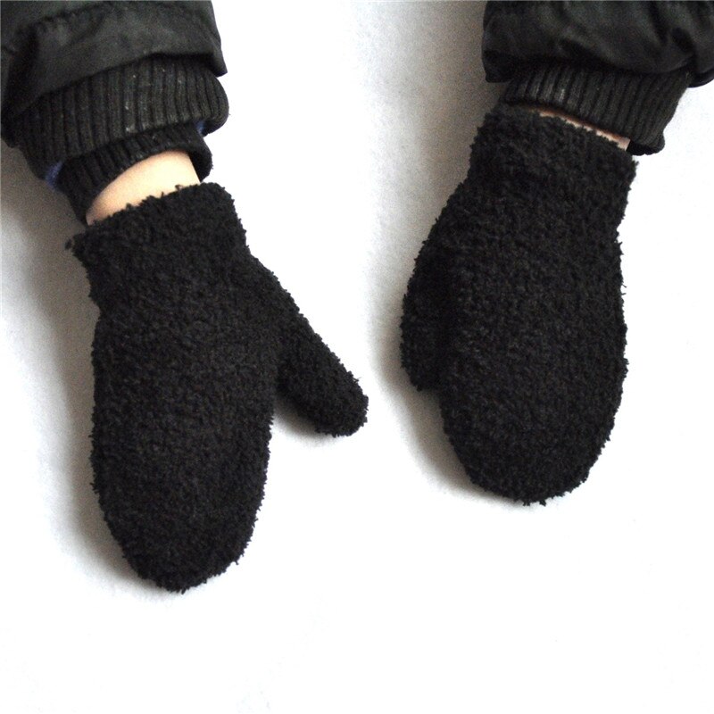 Warmom Plush Thick Warm Baby Gloves Winter Plus Velvet Mittens Children Kid Coral Fleece Full Finger Gloves For 1-4Y Kids Gloves: Black