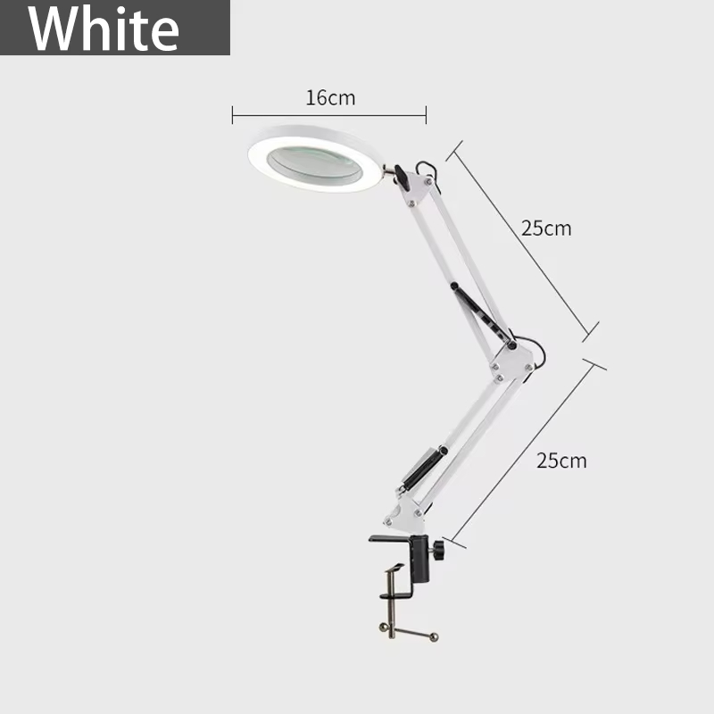 Lente d'ingrandimento Lampada a LED Lente d'ingrandimento con luce 10 livelli Lampada da lettura a LED con supporto a morsetto Lampada a luce artigianale a 3 colori: WHITE