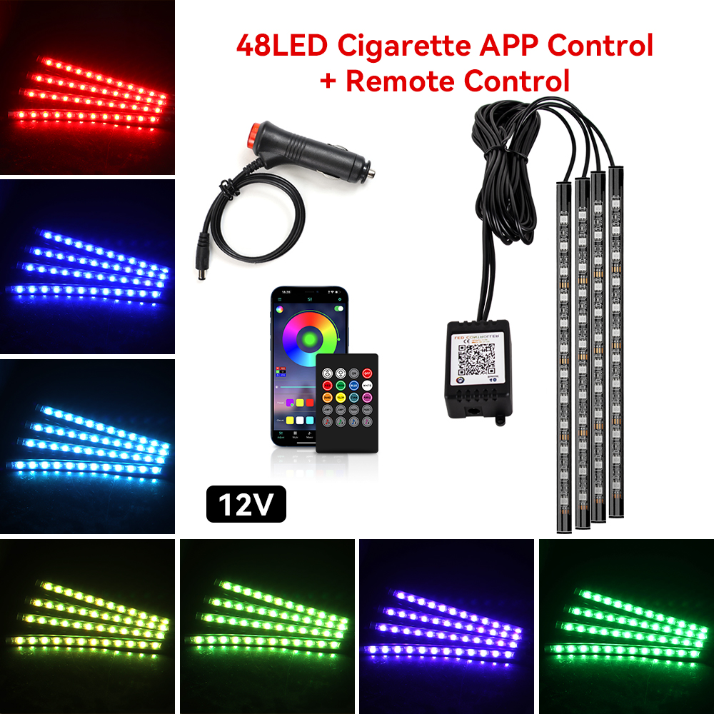 Néon 48 72 LED voiture intérieur ambiant pied lumière avec USB sans fil à distance musique App contrôle Auto RGB atmosphère lampes décoratives: Multicolore