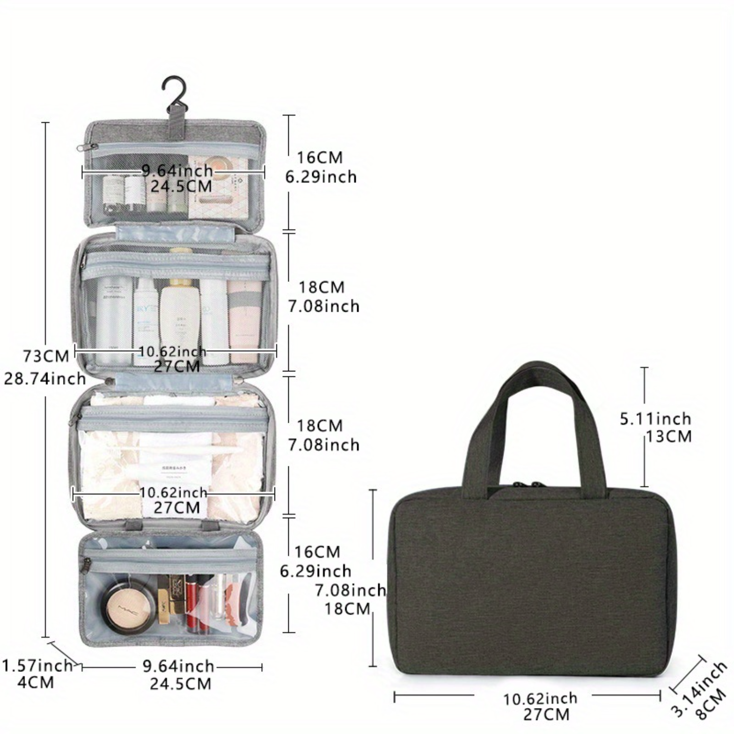 Neceser plegable impermeable para viaje con separación húmeda y seca, bolsa de cosméticos, bolsa de viaje multifuncional de gran capacidad: Negro