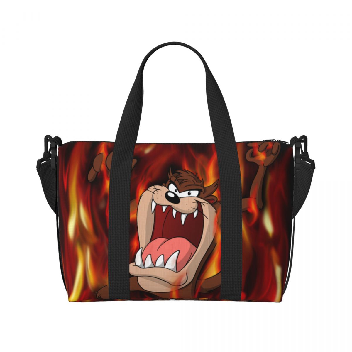 Custom Tasmanian Devils Beach Tote Bag Women Extra Large Gym Carry On Taz Cartoon Comic Travel Shopping Bags: Brown