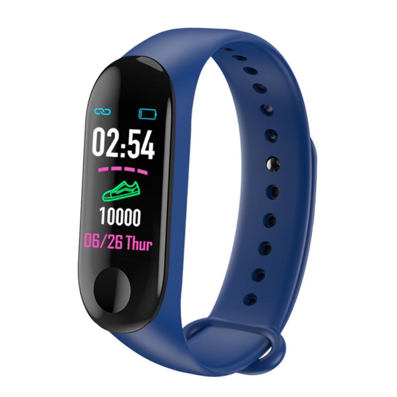 Male Smart Bracelet Blood Pressure Heart Rate Monitor Sports Running Watch Waterproof Pedometer Watch Fitness Step Counter: Blue