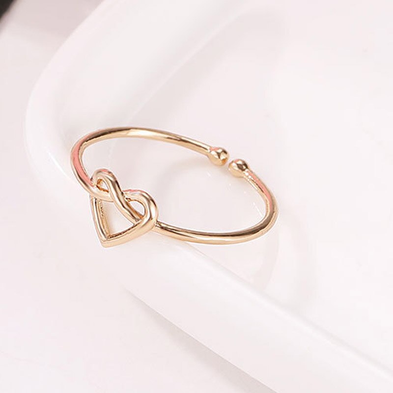 1Pc Ring Verstelbare Gouden Knoop Bruid Koppels Open Kruis Hollow Out Valentines Heart Wedding Vrouwen sieraden