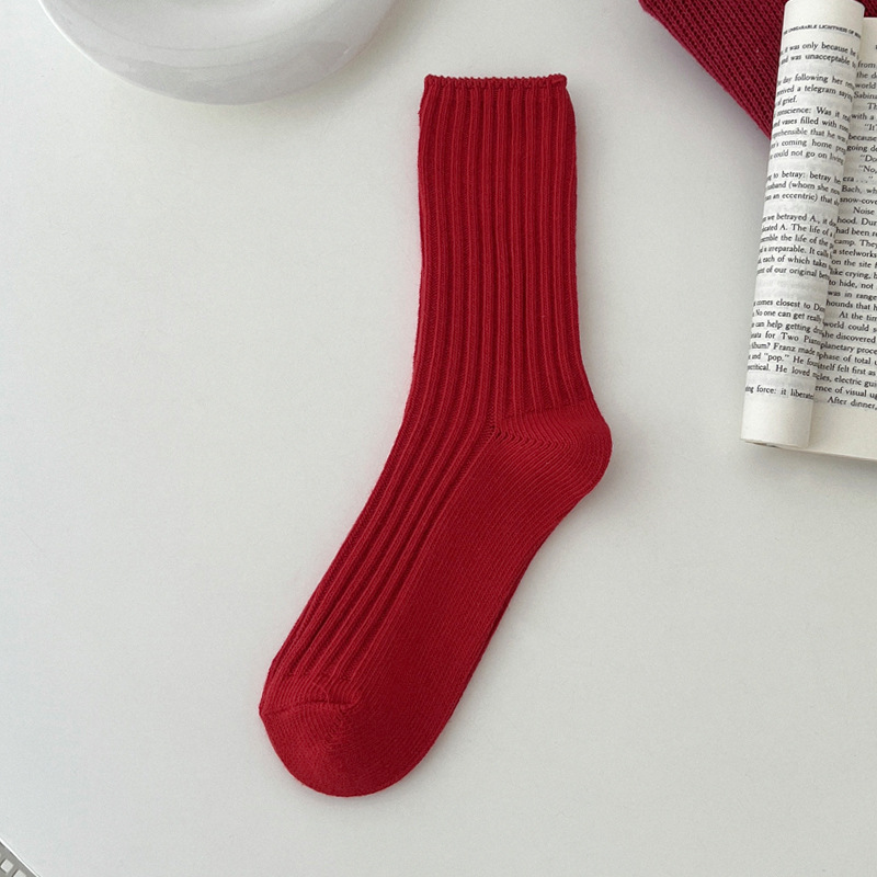 Calcetines de mujer de algodón transpirable Navidad Año calcetines rojos para niñas rayas Casual Otoño Invierno calcetines cálidos comodidad: Beige