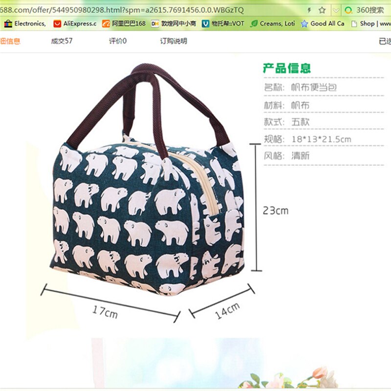 Portable Insulated Thermal Cooler Bento Lunch Box Tote Picnic Storage Bag Pouch Lunch Bags