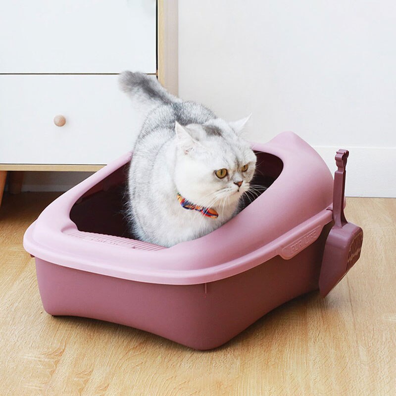 Bac à litière Semi-fermé pour chat, bac à sable amovible à haute clôture pour animaux de compagnie, bac à litière propre pour chien et chat