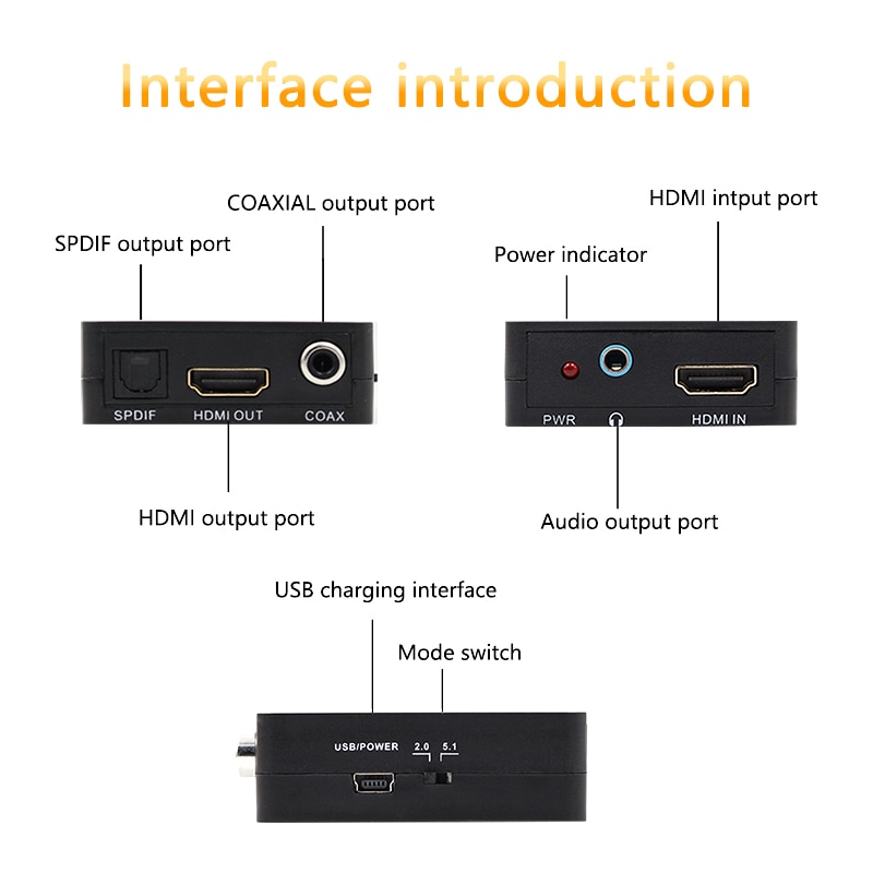 HDMI Audio Splitter Converter Extractor HD Toslink Optical SPDIF COAXIAL 3.5mm Headphone out For DVD TV with USB HDMI-compatible