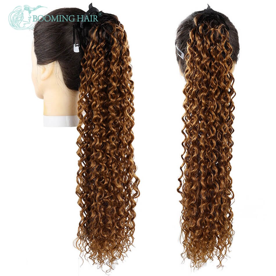 BOOMING HAIR 20inch Jerry Curly Wrap Drawstring with Clip for Women Clip in Synthetic Ponytail Hair Extension: T2-30