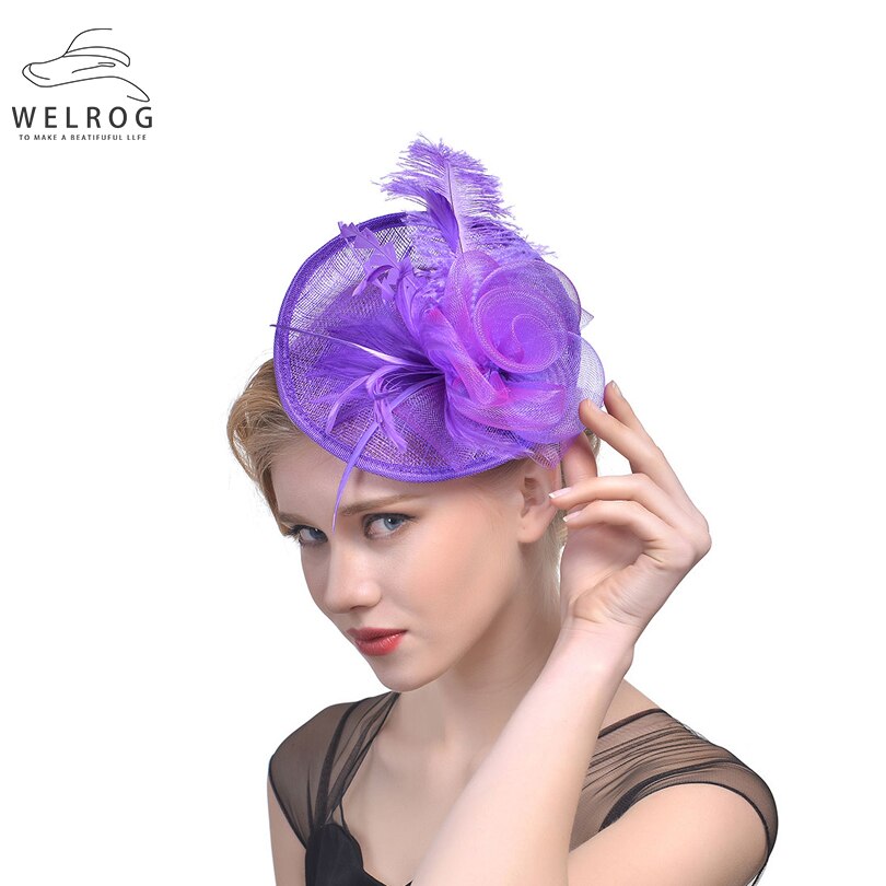 WELROG – chapeau tendance pour femme, chapeau, plume, gaze, maille solide, épingle à cheveux, pour fête, mariage, ruban