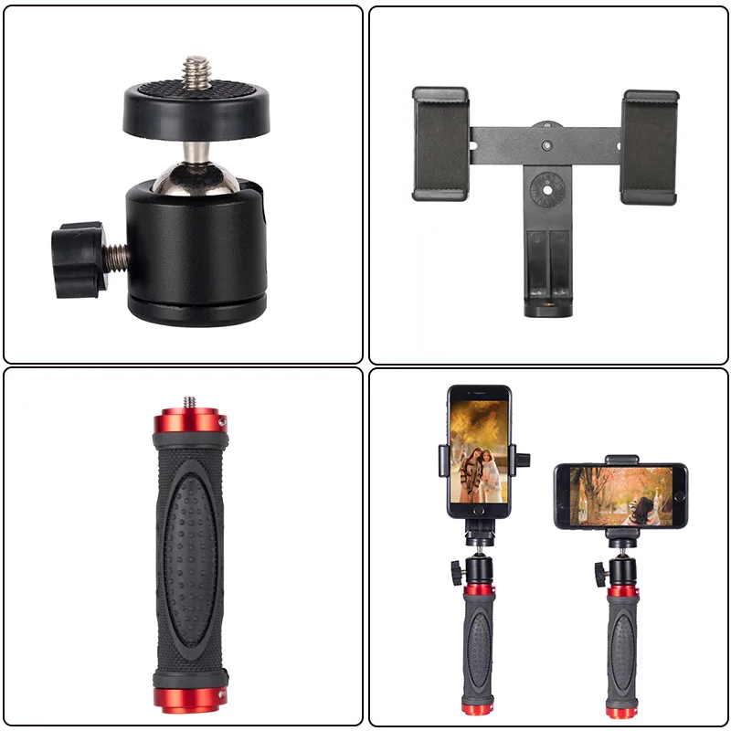 Handheld Stabiele Selfie Stick Stand Live-uitzending Snelle Hand Dual Machine Positie Clip Hoofd Accessoire Universele Foto Nemen Naar