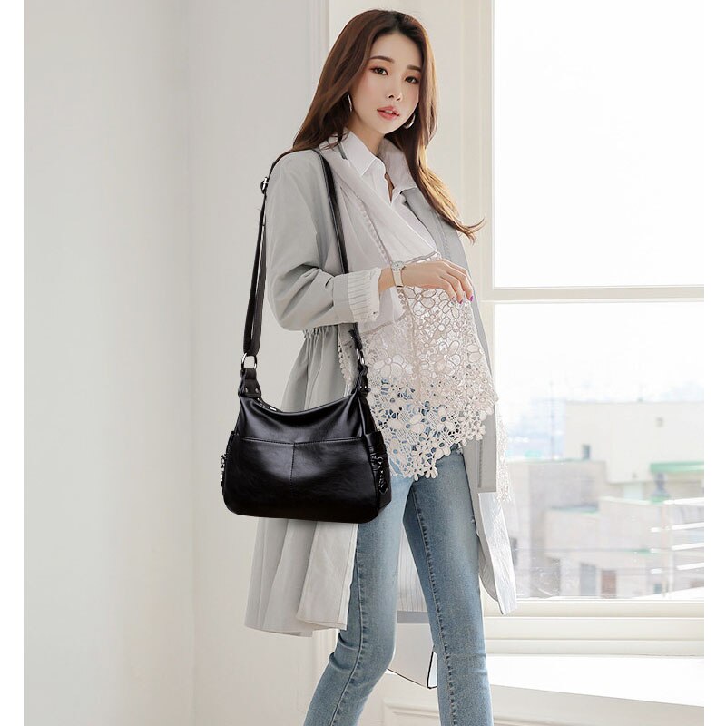 Casual female tote shoulder bag women's soft leather handbags ladies china black wine hand bag crossbody bags for women sac