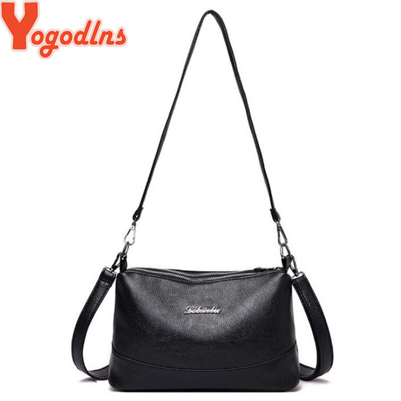 Yogodlns Double poches sacs à bandoulière en cuir souple PU femmes sac à bandoulière avec deux sangles épaule femme sacs de messager noir