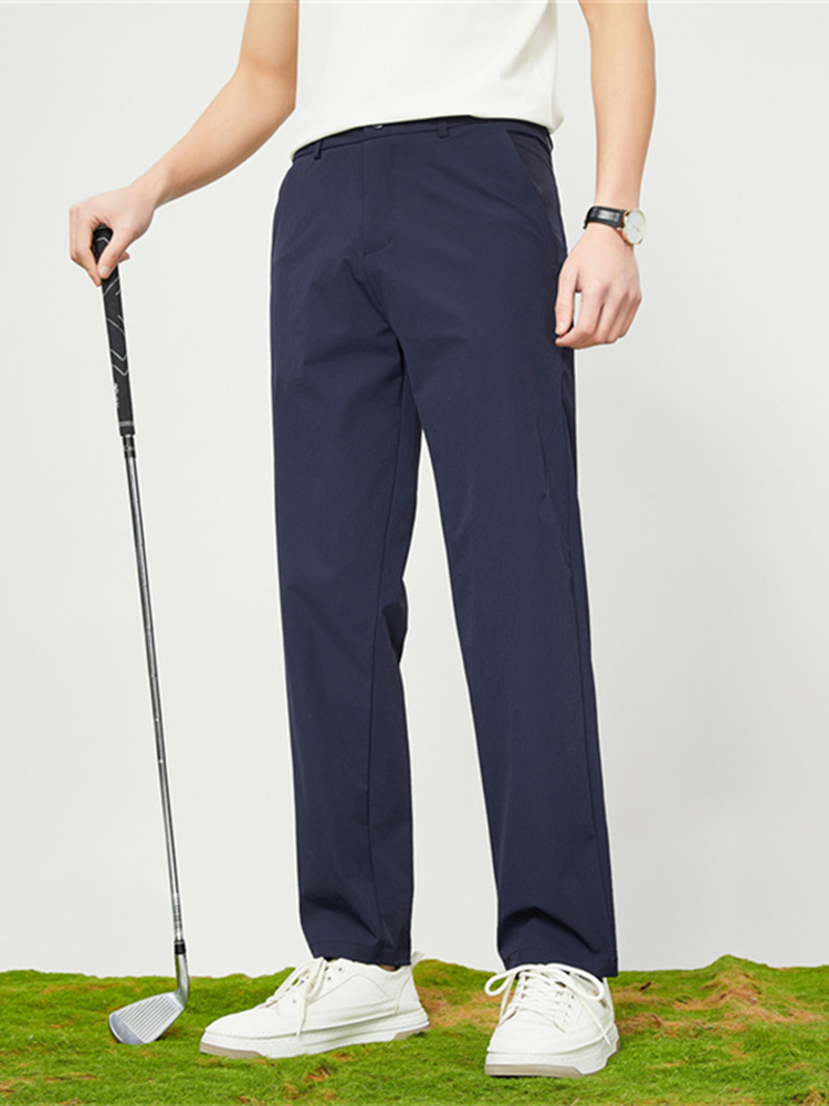 Pantalones informales de secado rápido para hombre, pantalones de Golf elásticos de nailon y LICRA ligeros, pantalones de seda helada con 4 bolsillos con cremallera, verano
