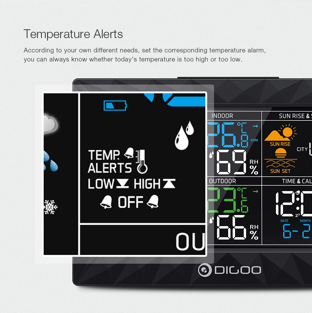 DIGOO DG-TH8988 LCD Color Indoor Outdoor Weather S... – Grandado