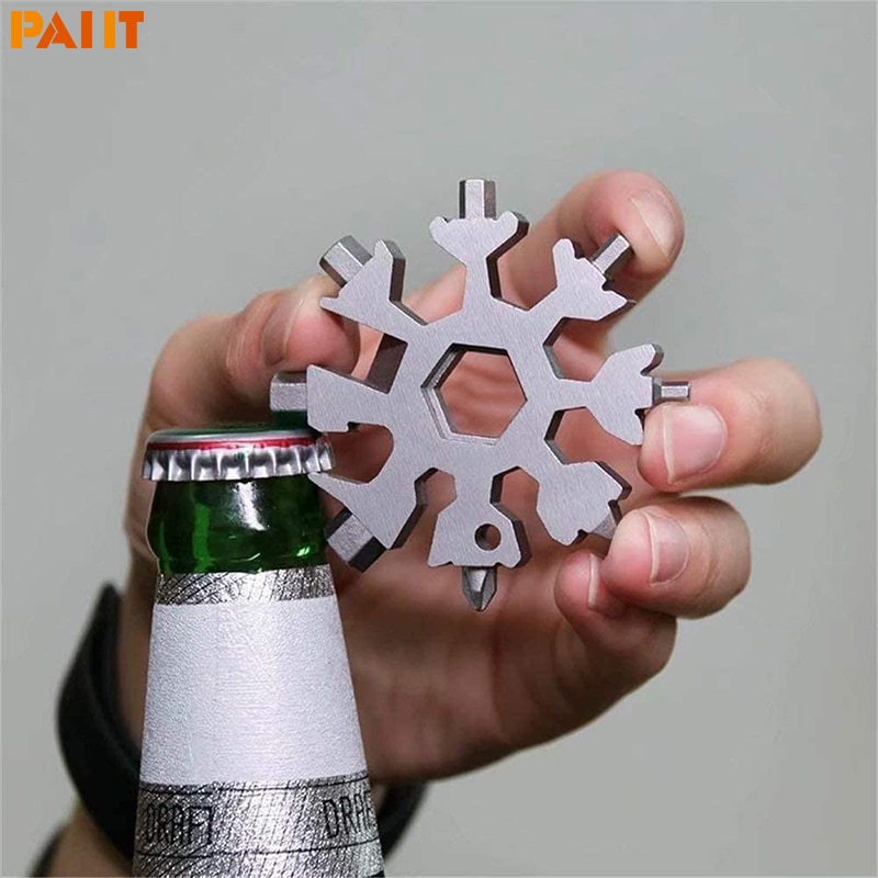 18 in 1 Snowflake Spanner with Keying Hex Multifunction Outdoor Hike Wrench Key Ring Pocket Home Bottle Openers Hand Tools