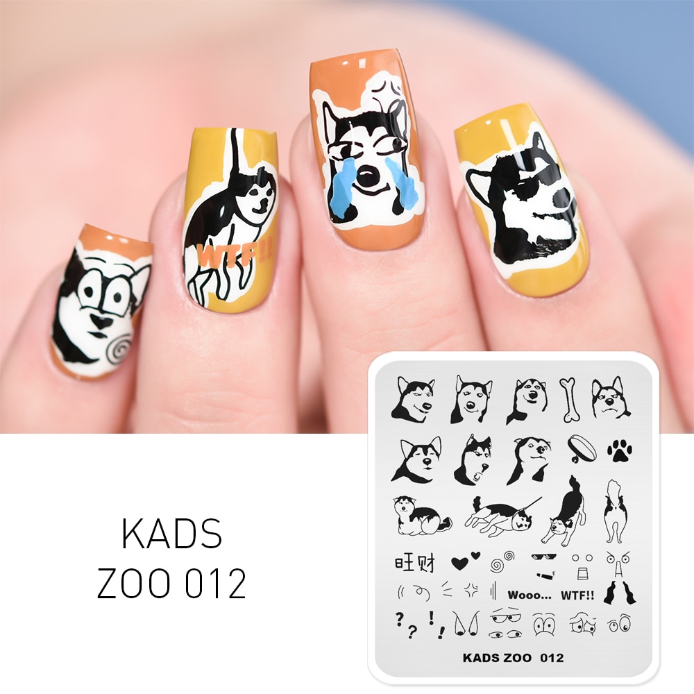1 Pc Nail Art Stempelen Plaat Leuke Hond Patroon Nail Stamp Template Husky Uitdrukking Afbeelding Manicure Stencil Tool Voor nail Art