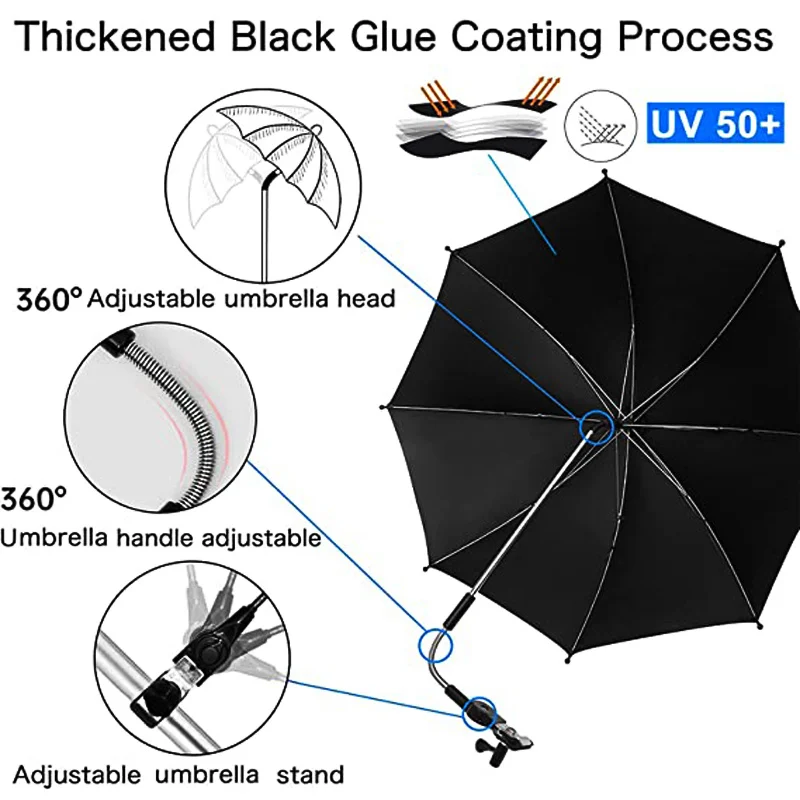 Ombrello per passeggino con protezione UV con morsetto protezione solare universale copertura per passeggino antipioggia ombrello accessori per passeggino