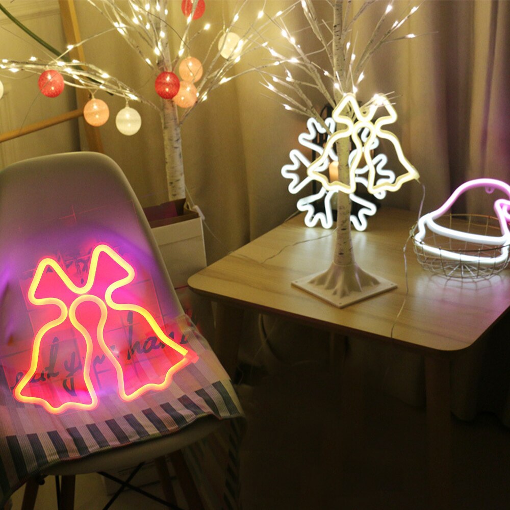 Ledet neonlys juletræs vedhængslampe boligindretning til xmas usb / batteridrevet neonskilt fest hængende ornament