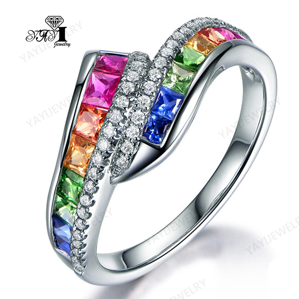 YaYI Schmuck Prinzessin Cut 5,9 CT Multi-farbe Zirkon Silber Farbe Engagement Ringe hochzeit Herz ring Weihnachten