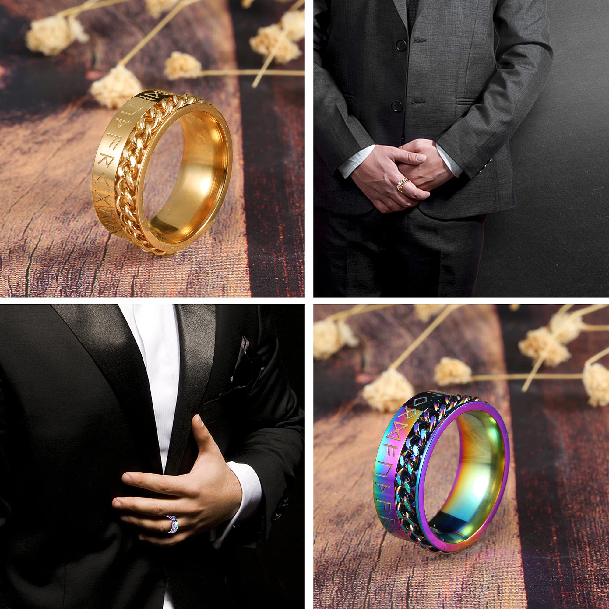 Anti betonen Angst Ring Figet Spinner Ringe für Männer Frauen retro Nordischen Wikinger Runen Ring Edelstahl Drehbare Ring
