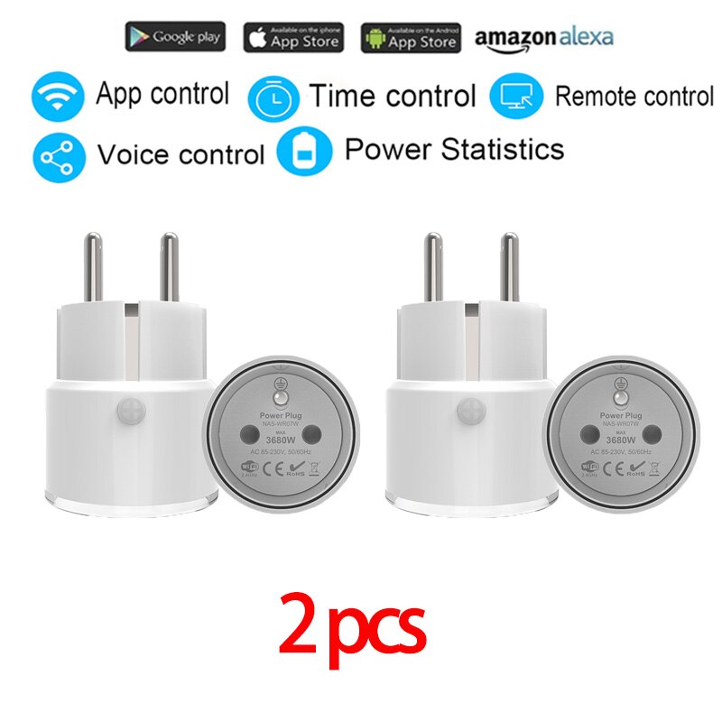 16A/10A Wifi Smart Plug EU Adapter Wireless Remote Voice Control Power Energy Monitor Outlet Timer Socket For Alexa Google Home: 2pcs 16A 3680w