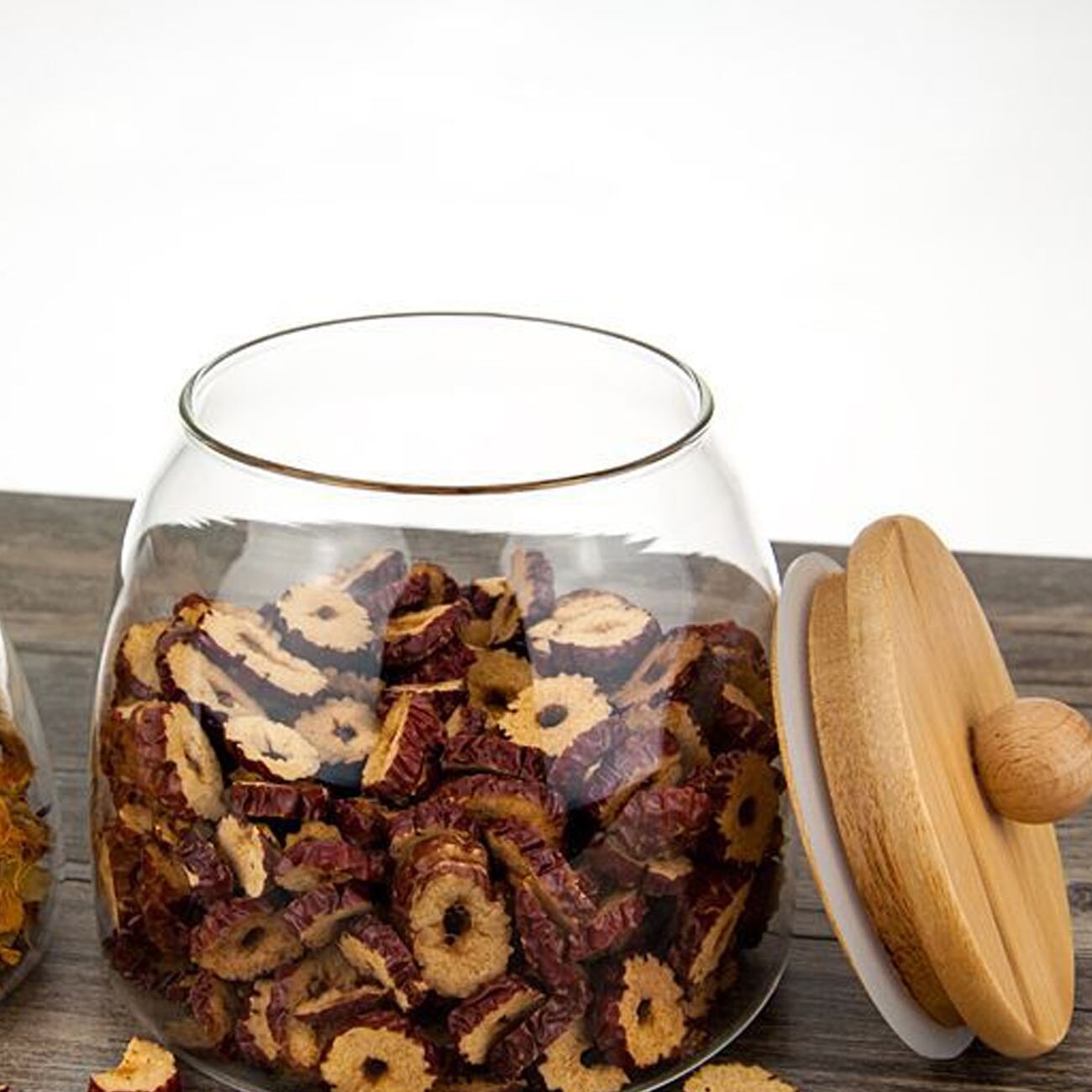 Glass Airtight Containers For Food Kitchen Flour Container Jars With Bamboo Wooden Lids