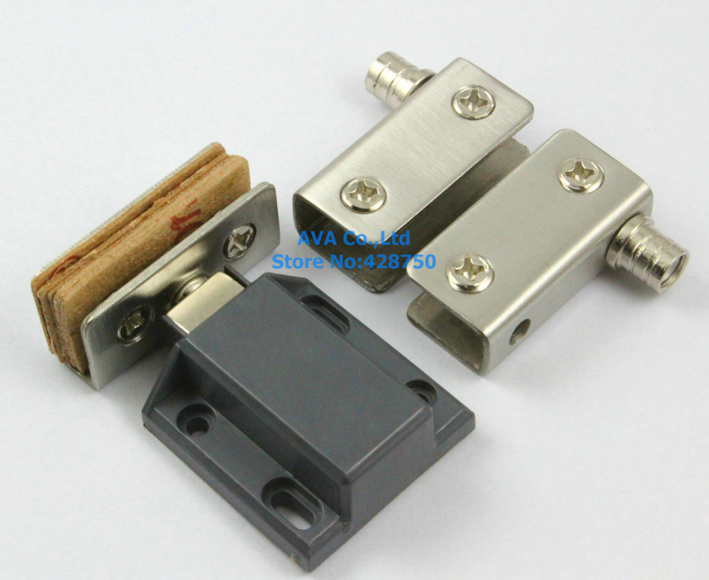 2 x Press Open Single Glass Door Pivot Hinge Set Clamp Clip Magnetic Catch Latch